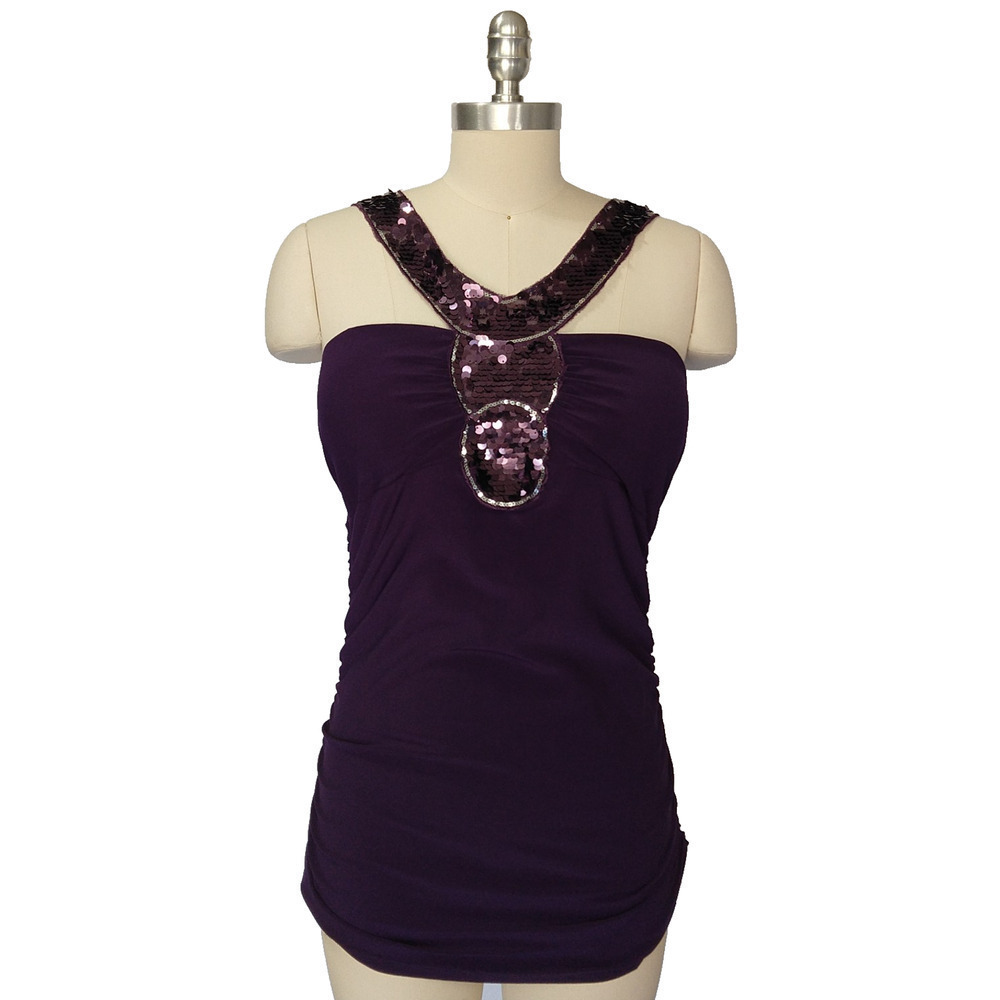 Vintage 90s Wet Seal Going Out Top Size XL Purple Sequin Trashy Y2K Stretch